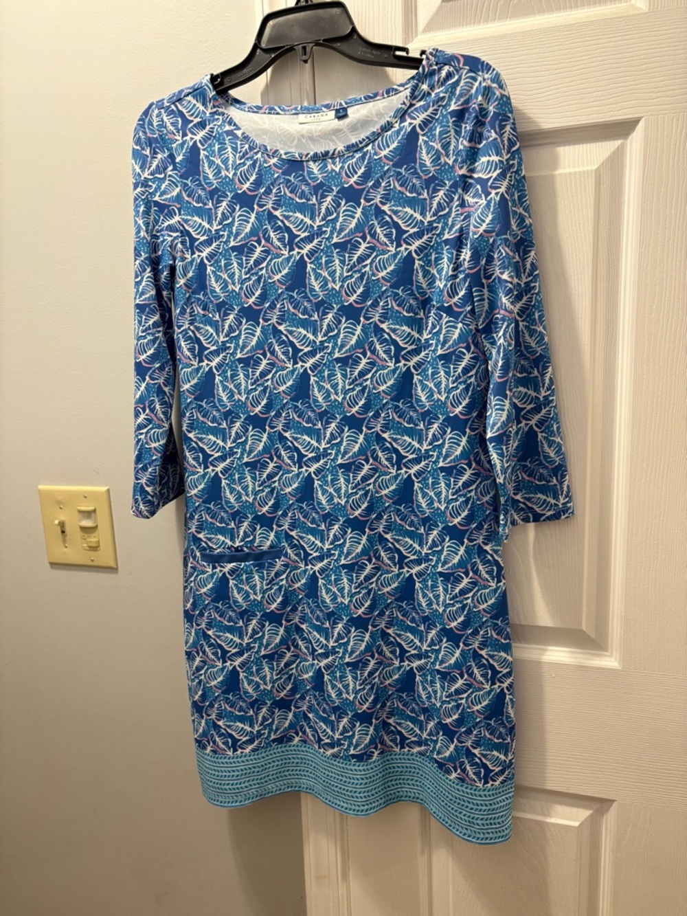 Cabana Life Shift Dress Blue Leaf Print Size Small